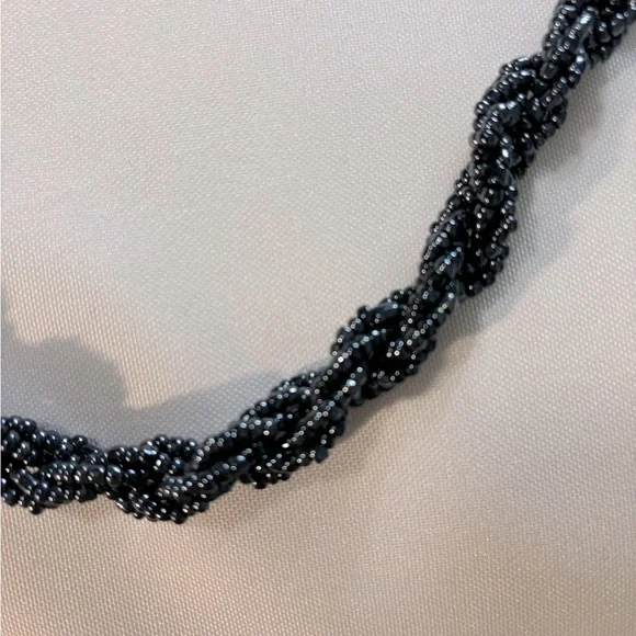 Blue Beaded Twist Necklace with Silver Tone Chain and Barrel Fastener 22" Length - Picture 4 of 4